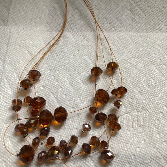 five strands beaded necklace brown beads 18" - Picture 4 of 7